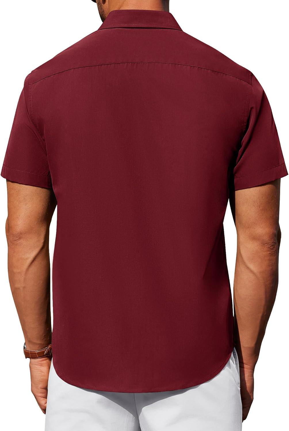 imageAlimens amp Gentle Mens Short Sleeve Dress Shirts Wrinkle Free Untucked Casual Button Down ShirtWine Red