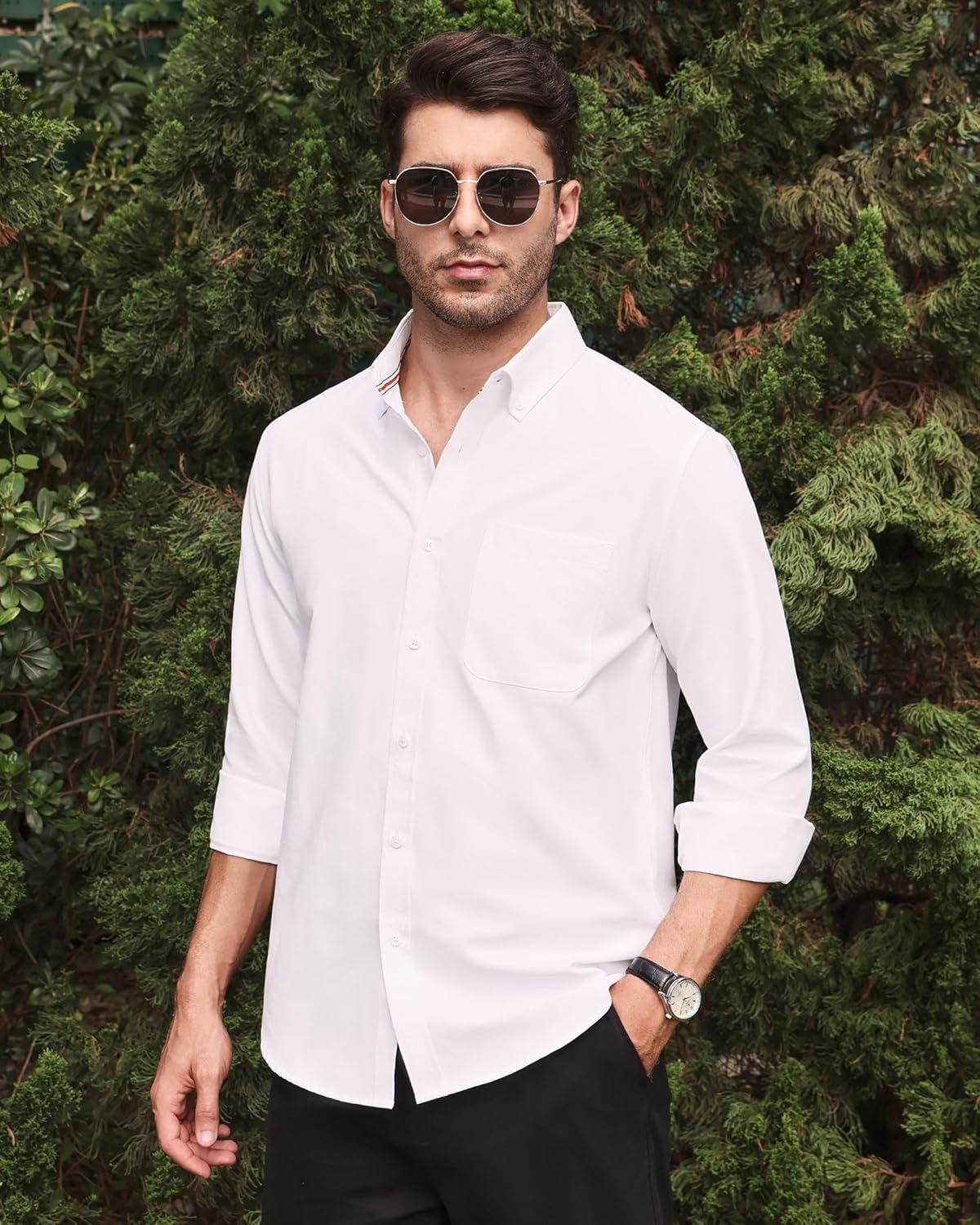 imageAlimens amp Gentle Mens Solid Oxford Shirt Long Sleeve Stretch Button Down Shirts with Pocket Casual Work