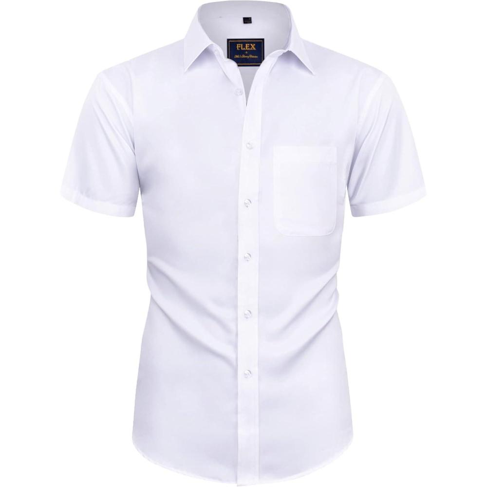 imageAlimens amp Gentle Boys Short Sleeve Dress Shirts Wrinkle Free Solid Casual Button Down Shirts with PocketWhite