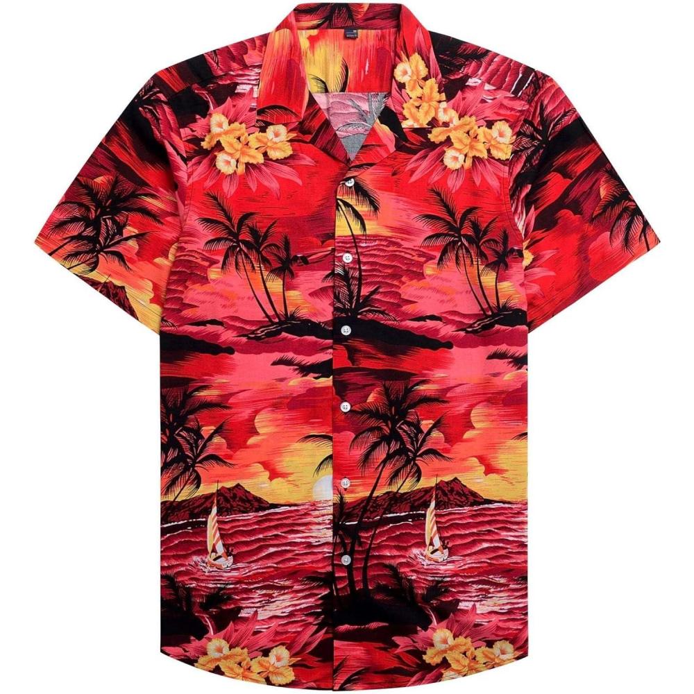imageAlimens amp Gentle Hawaiian Shirt for Men Summer Beach Casual Short Sleeve Button Down Shirts Printed Tropical Vacation Shirts1609 Red