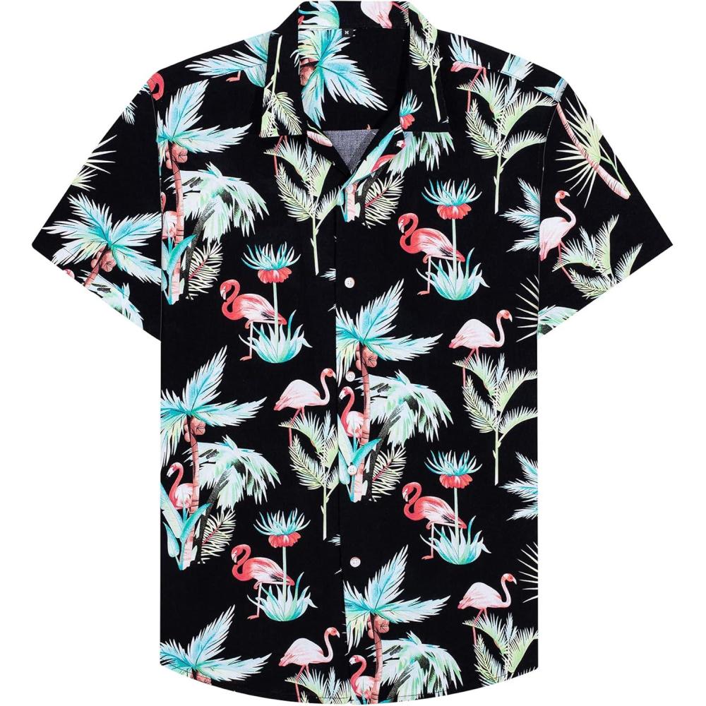 imageAlimens amp Gentle Hawaiian Shirt for Men Summer Beach Casual Short Sleeve Button Down Shirts Printed Tropical Vacation ShirtsBlack Bright Green