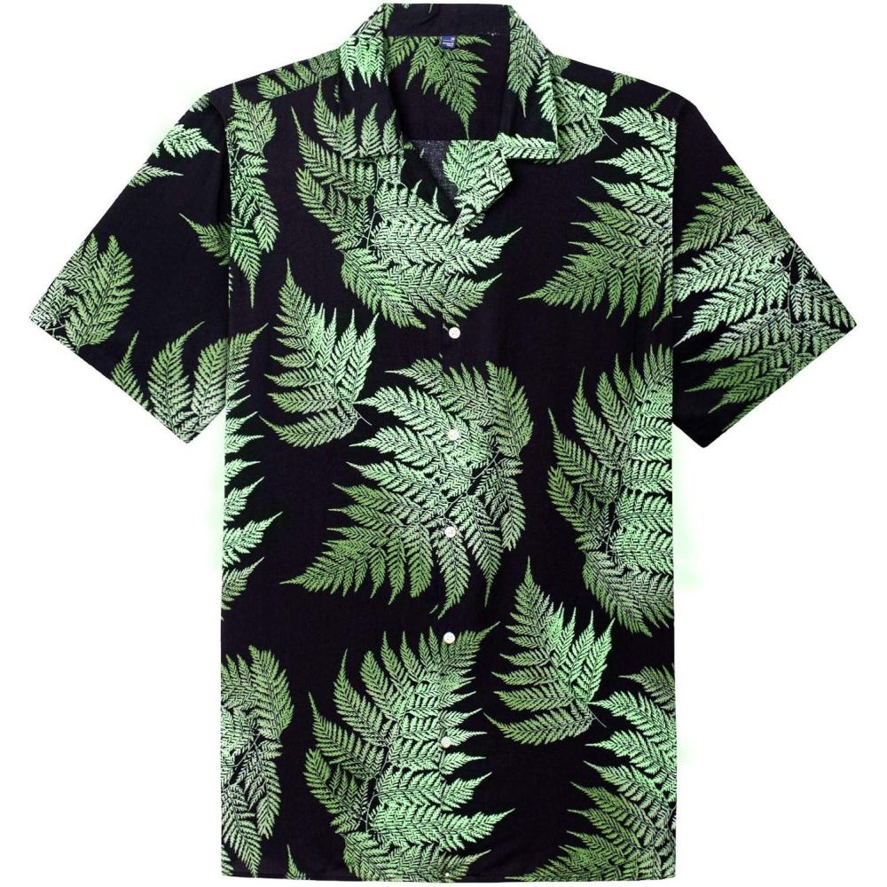 imageAlimens amp Gentle Hawaiian Shirt for Men Summer Beach Casual Short Sleeve Button Down Shirts Printed Tropical Vacation ShirtsBlack Green