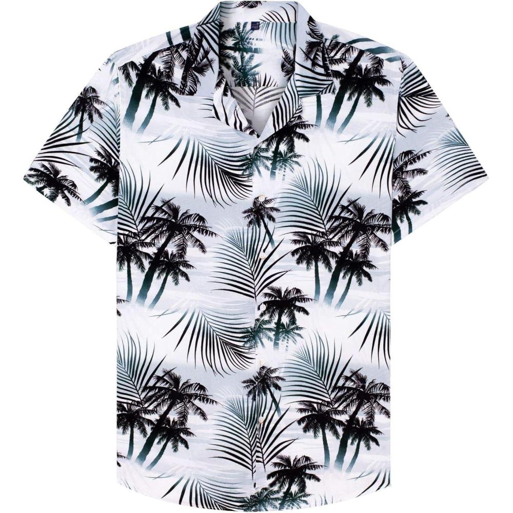 imageAlimens amp Gentle Hawaiian Shirt for Men Summer Beach Casual Short Sleeve Button Down Shirts Printed Tropical Vacation ShirtsBlack White Palm