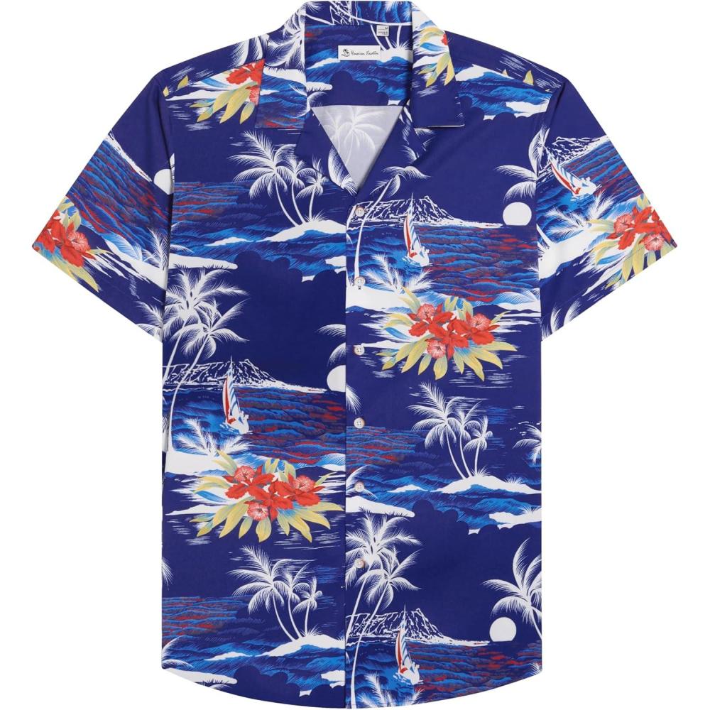 imageAlimens amp Gentle Hawaiian Shirt for Men Summer Beach Casual Short Sleeve Button Down Shirts Printed Tropical Vacation ShirtsBright Blue Beach