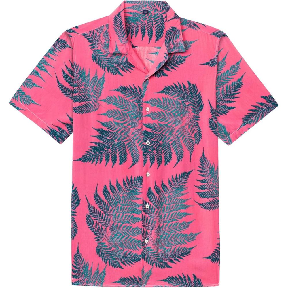 imageAlimens amp Gentle Hawaiian Shirt for Men Summer Beach Casual Short Sleeve Button Down Shirts Printed Tropical Vacation ShirtsPink Blue