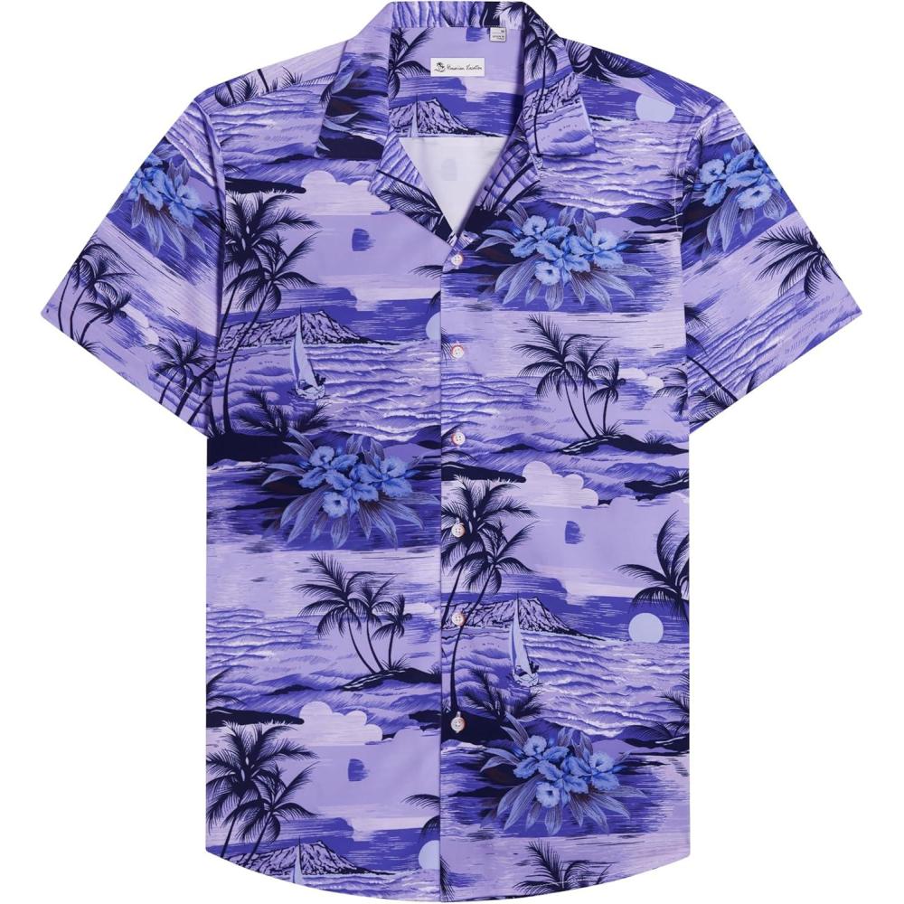 imageAlimens amp Gentle Hawaiian Shirt for Men Summer Beach Casual Short Sleeve Button Down Shirts Printed Tropical Vacation ShirtsPurple Beach