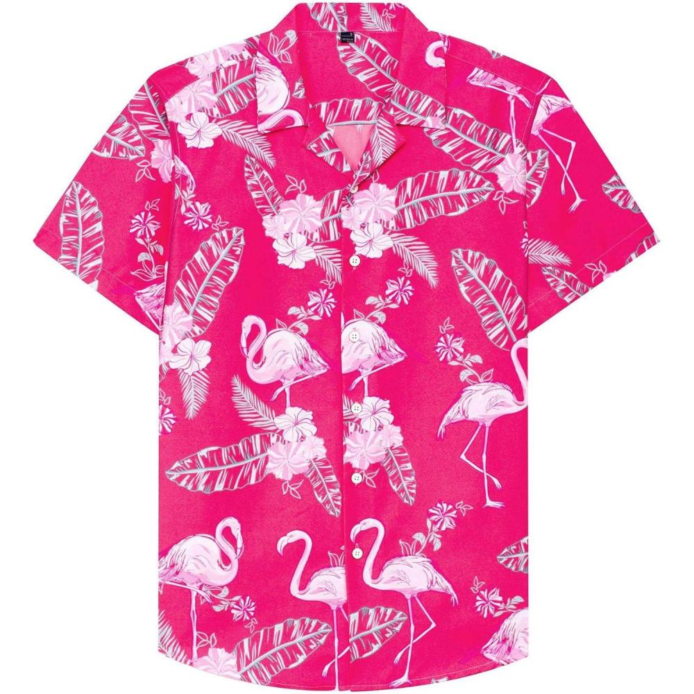 imageAlimens amp Gentle Hawaiian Shirt for Men Summer Beach Casual Short Sleeve Button Down Shirts Printed Tropical Vacation ShirtsRosy