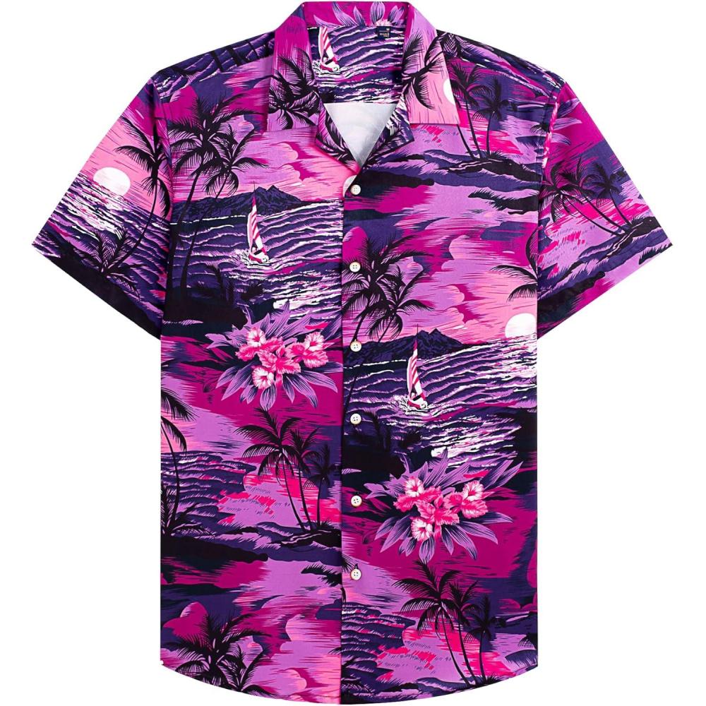 imageAlimens amp Gentle Hawaiian Shirt for Men Summer Beach Casual Short Sleeve Button Down Shirts Printed Tropical Vacation ShirtsRosy Beach