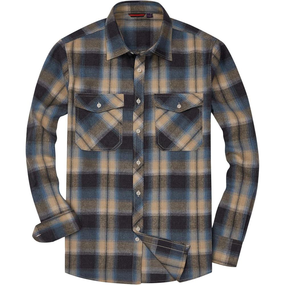 imageAlimens amp Gentle Mens Button Down Regular Fit Long Sleeve Plaid Flannel Casual ShirtsBlue Light Yellow