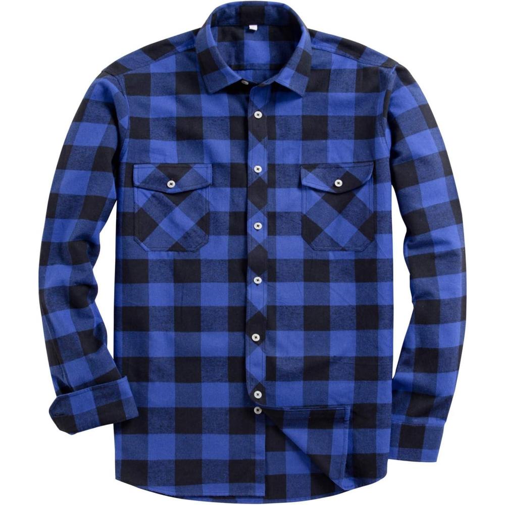 imageAlimens amp Gentle Mens Button Down Regular Fit Long Sleeve Plaid Flannel Casual ShirtsBlueBlack Plaid