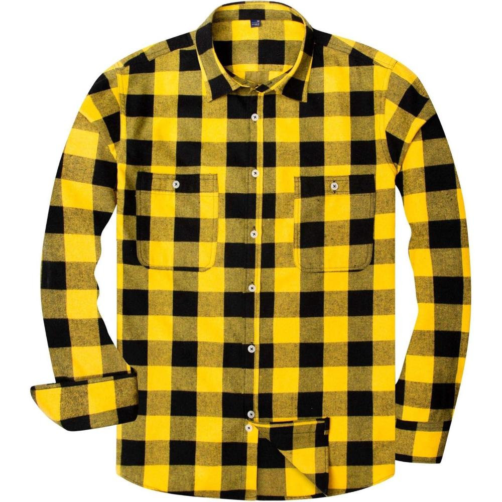 imageAlimens amp Gentle Mens Button Down Regular Fit Long Sleeve Plaid Flannel Casual ShirtsBright Yellow Plaid