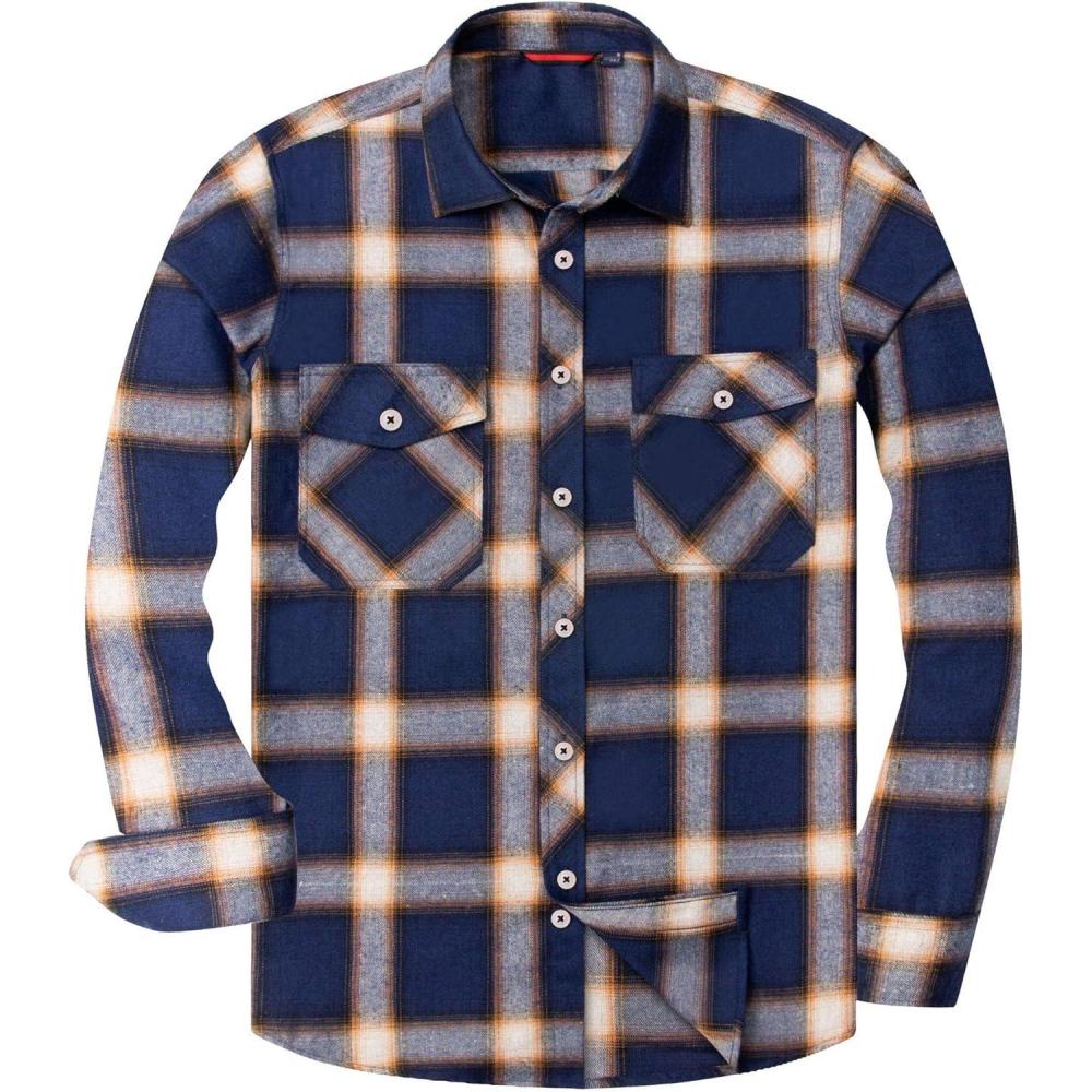 imageAlimens amp Gentle Mens Button Down Regular Fit Long Sleeve Plaid Flannel Casual ShirtsDark Blue Grey