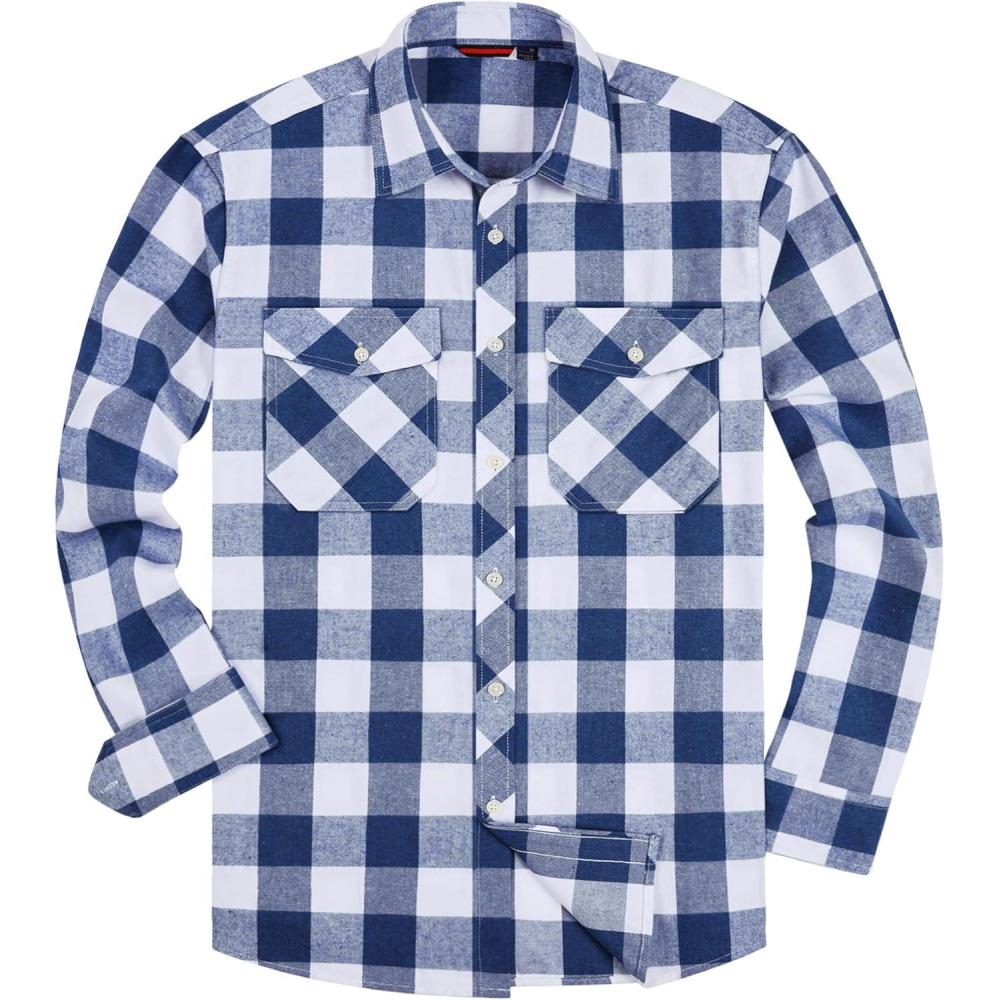 imageAlimens amp Gentle Mens Button Down Regular Fit Long Sleeve Plaid Flannel Casual ShirtsDark Bluebeige