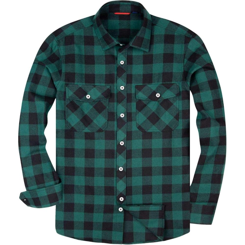 imageAlimens amp Gentle Mens Button Down Regular Fit Long Sleeve Plaid Flannel Casual ShirtsGreen Black