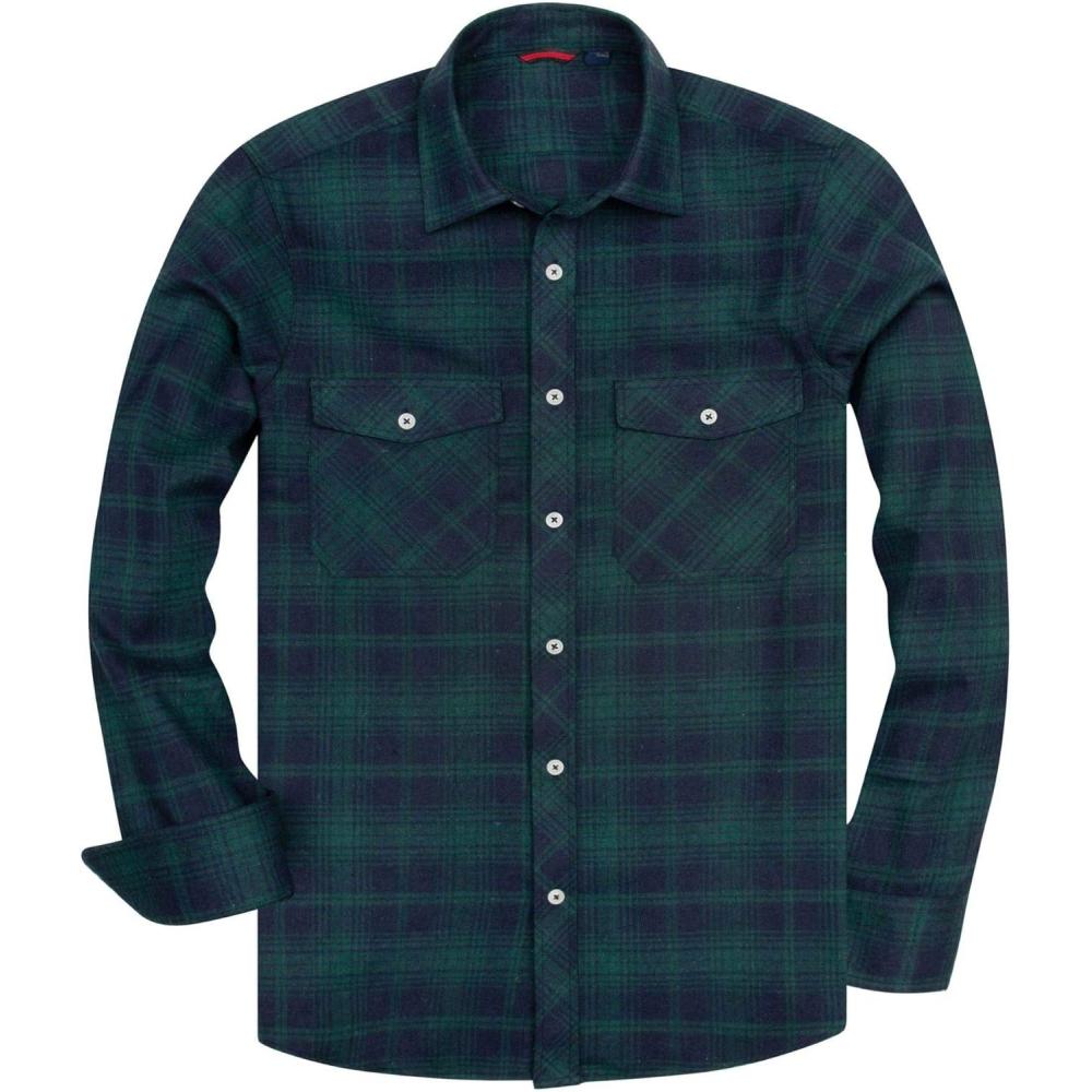 imageAlimens amp Gentle Mens Button Down Regular Fit Long Sleeve Plaid Flannel Casual ShirtsGreen Navy Plaid