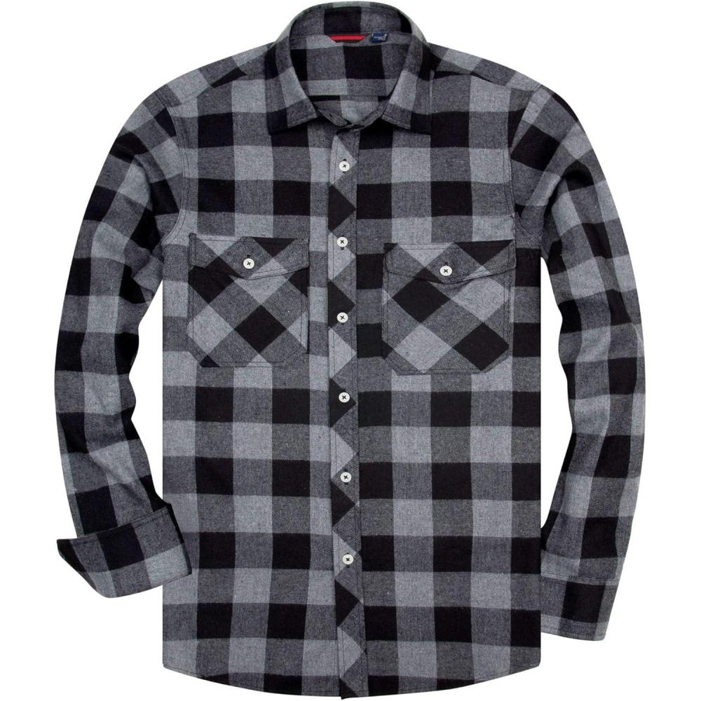imageAlimens amp Gentle Mens Button Down Regular Fit Long Sleeve Plaid Flannel Casual ShirtsGrey Black Plaid