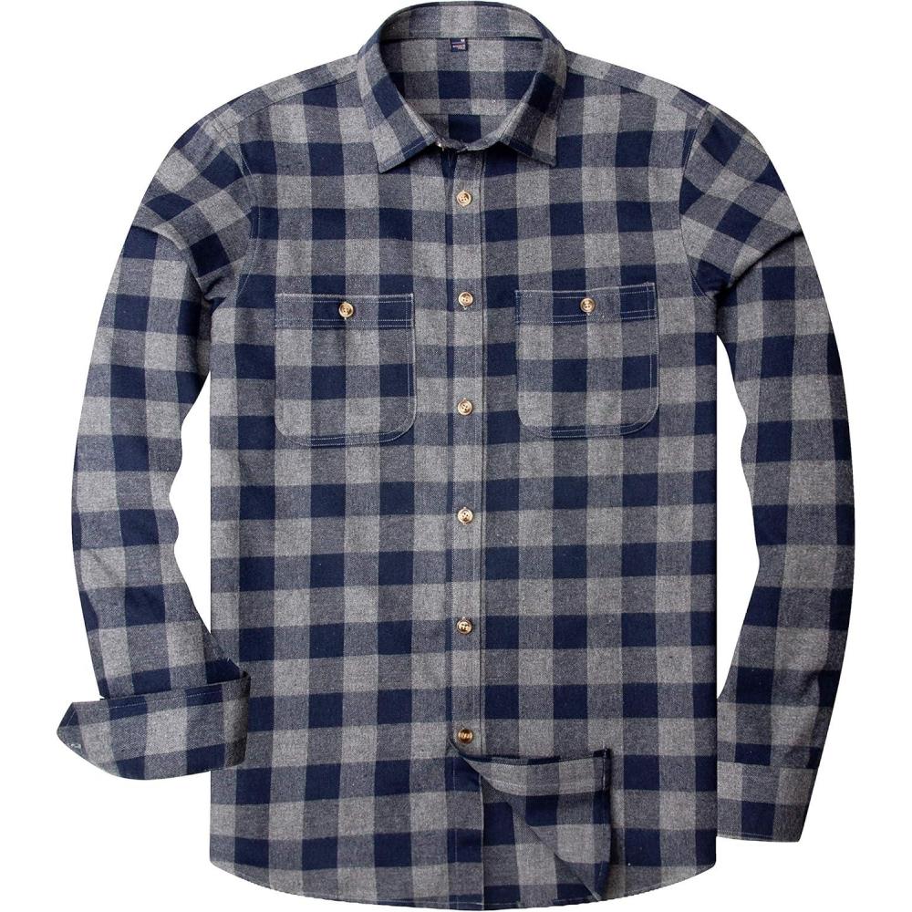 imageAlimens amp Gentle Mens Button Down Regular Fit Long Sleeve Plaid Flannel Casual ShirtsGrey Navy Plaid