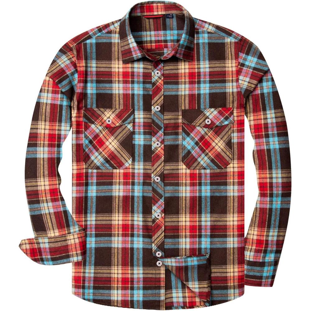 imageAlimens amp Gentle Mens Button Down Regular Fit Long Sleeve Plaid Flannel Casual ShirtsMulticoloured