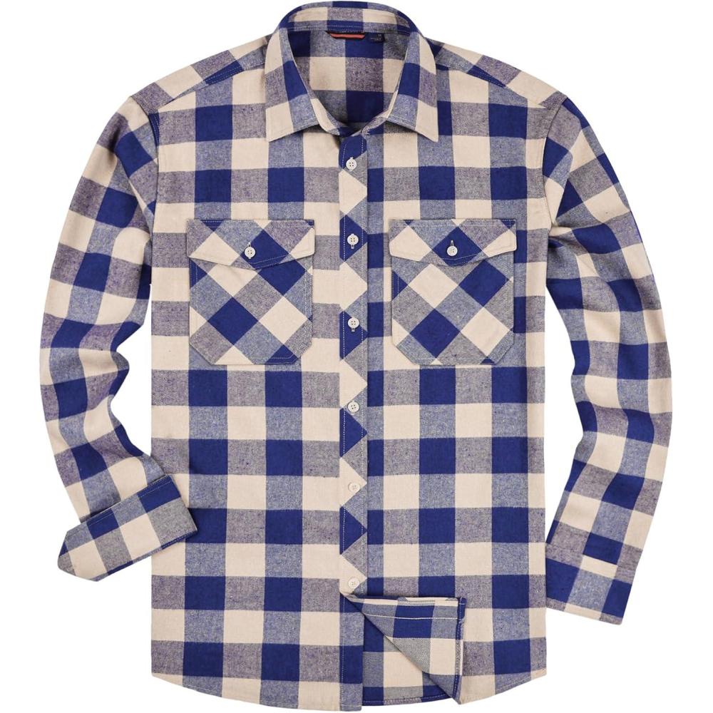 imageAlimens amp Gentle Mens Button Down Regular Fit Long Sleeve Plaid Flannel Casual ShirtsNavykhaki