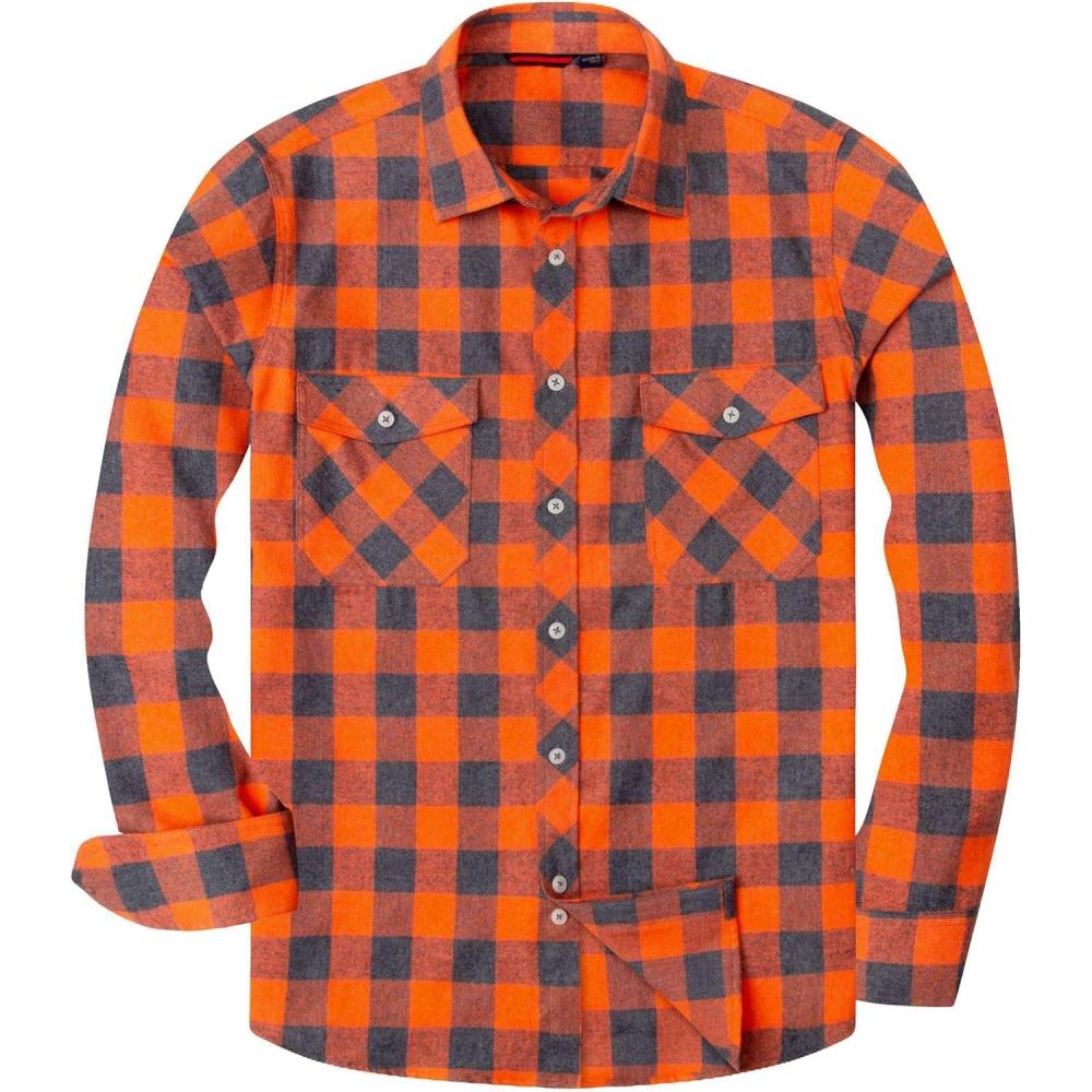 imageAlimens amp Gentle Mens Button Down Regular Fit Long Sleeve Plaid Flannel Casual ShirtsOrange Grey