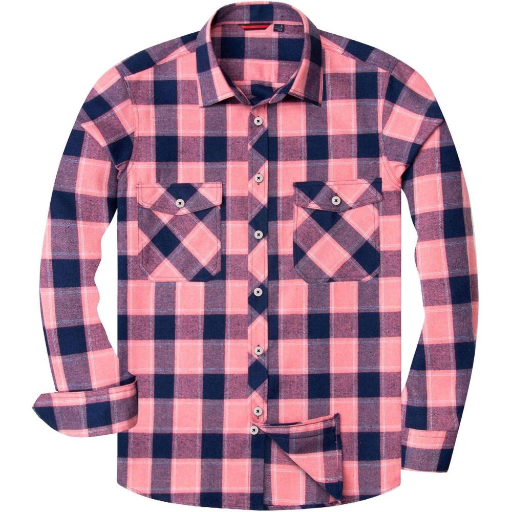 imageAlimens amp Gentle Mens Button Down Regular Fit Long Sleeve Plaid Flannel Casual ShirtsPink Navy Plaid