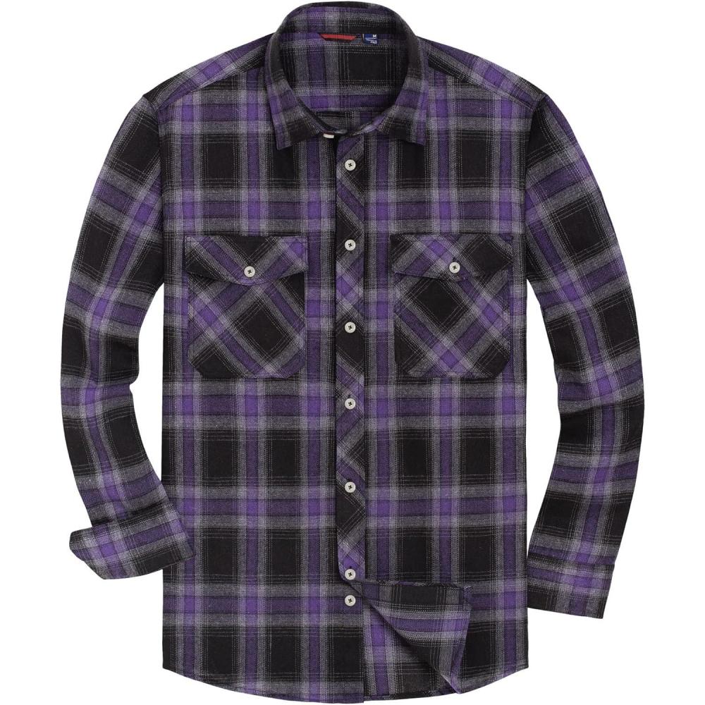 imageAlimens amp Gentle Mens Button Down Regular Fit Long Sleeve Plaid Flannel Casual ShirtsPurple Grey Black