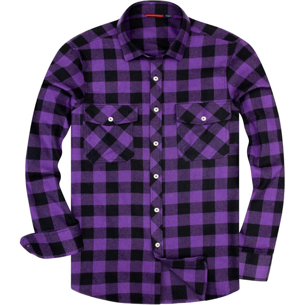 imageAlimens amp Gentle Mens Button Down Regular Fit Long Sleeve Plaid Flannel Casual ShirtsPurple Plaid