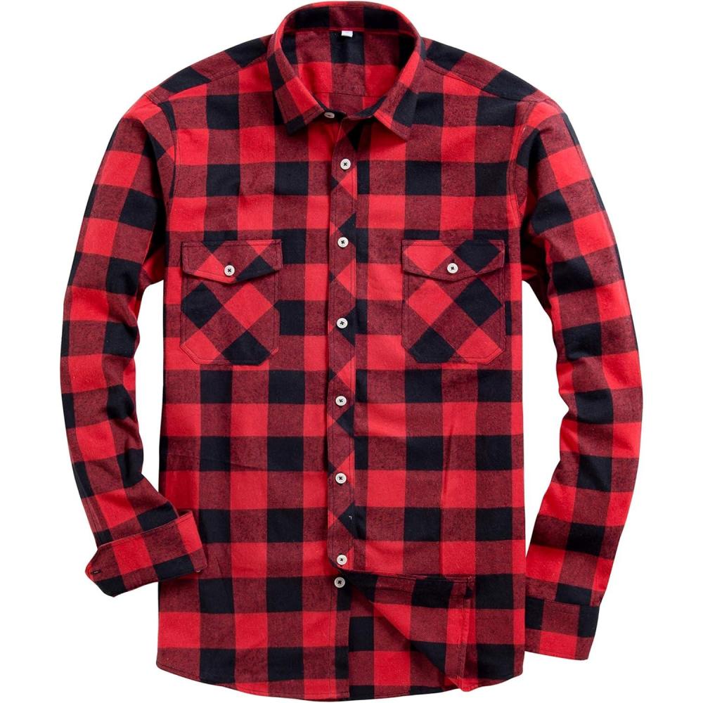 imageAlimens amp Gentle Mens Button Down Regular Fit Long Sleeve Plaid Flannel Casual ShirtsRedBlack Plaid