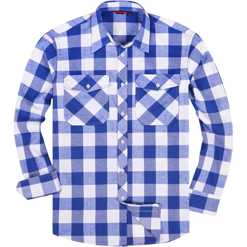 imageAlimens amp Gentle Mens Button Down Regular Fit Long Sleeve Plaid Flannel Casual ShirtsSky Bluebeige