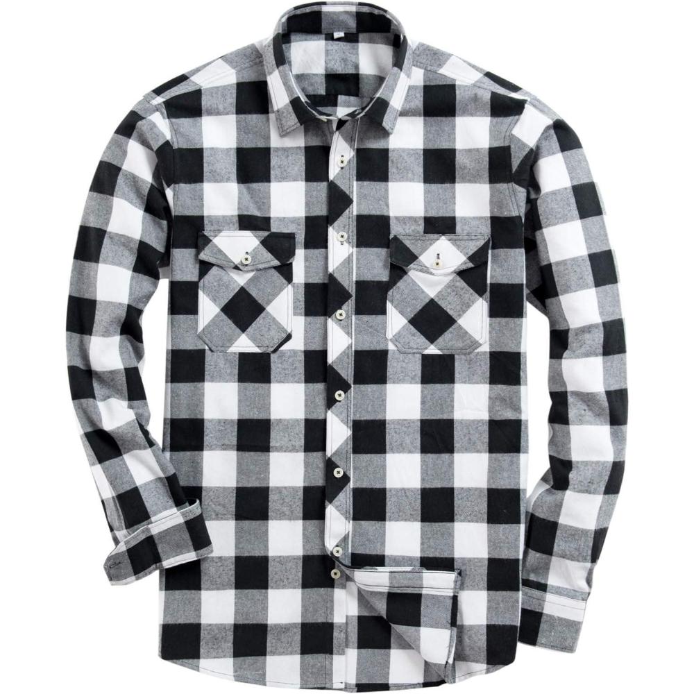 imageAlimens amp Gentle Mens Button Down Regular Fit Long Sleeve Plaid Flannel Casual ShirtsWhiteBlack Plaid