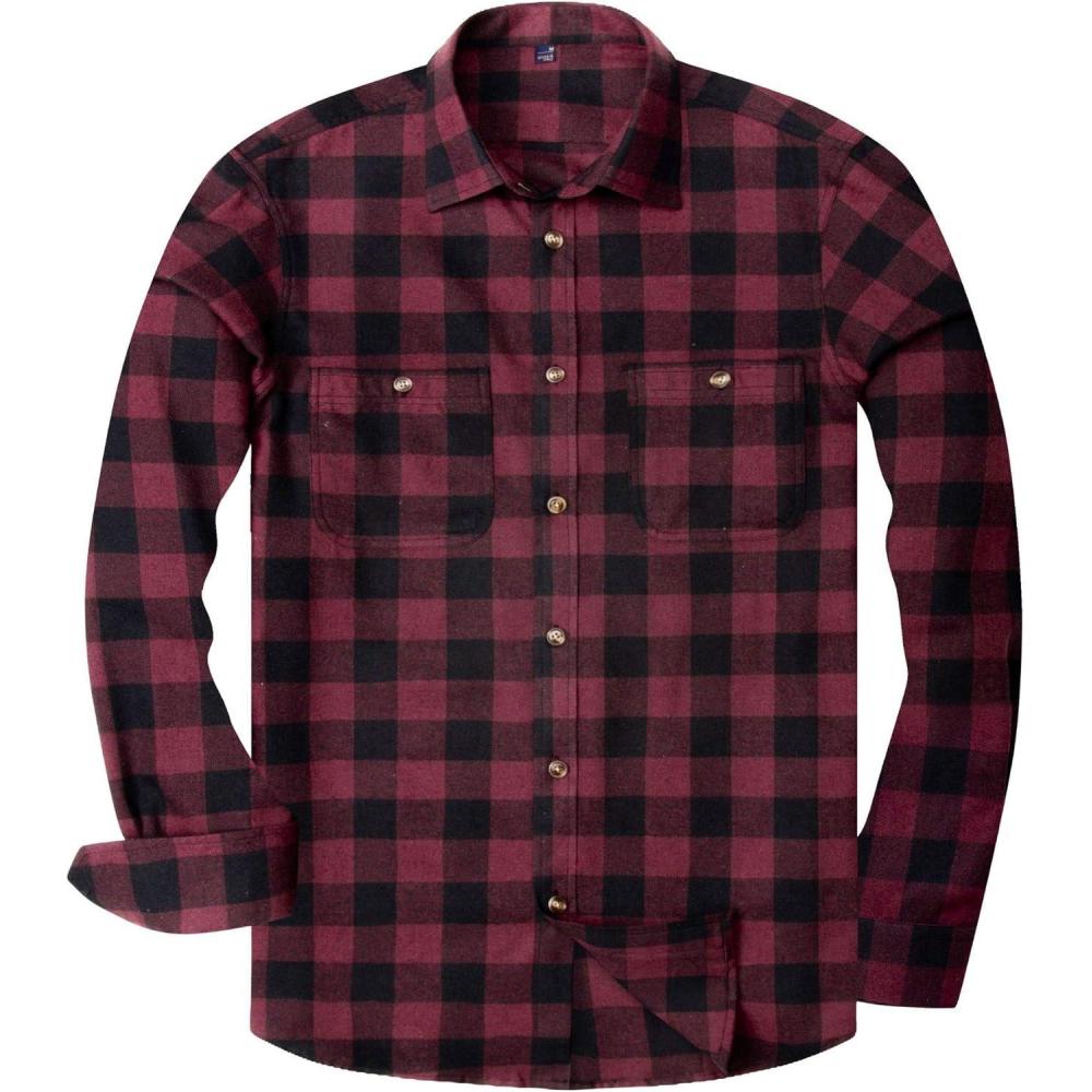 imageAlimens amp Gentle Mens Button Down Regular Fit Long Sleeve Plaid Flannel Casual ShirtsWine Red Plaid