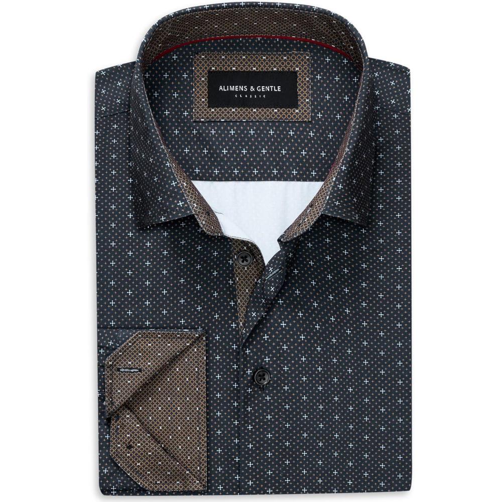 imageAlimens amp Gentle Mens Dress Shirts Printed Button Down Shirt Long Sleeve Regular Fit Inner Collar Contrast Shirt BusinessNavypat10