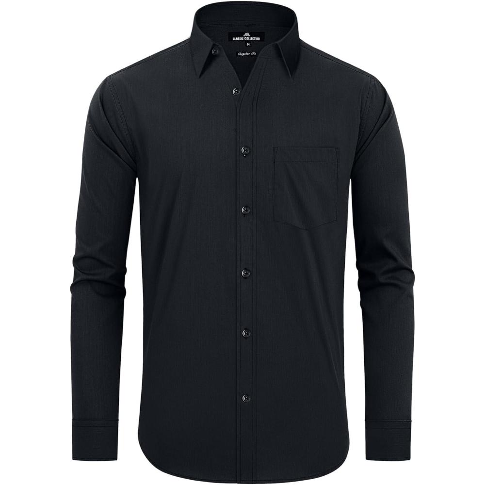 imageAlimens amp Gentle Mens Dress Shirts Regular Fit Long Sleeve Button Down Shirts Wrinkle Free Cotton ShirtsBlack