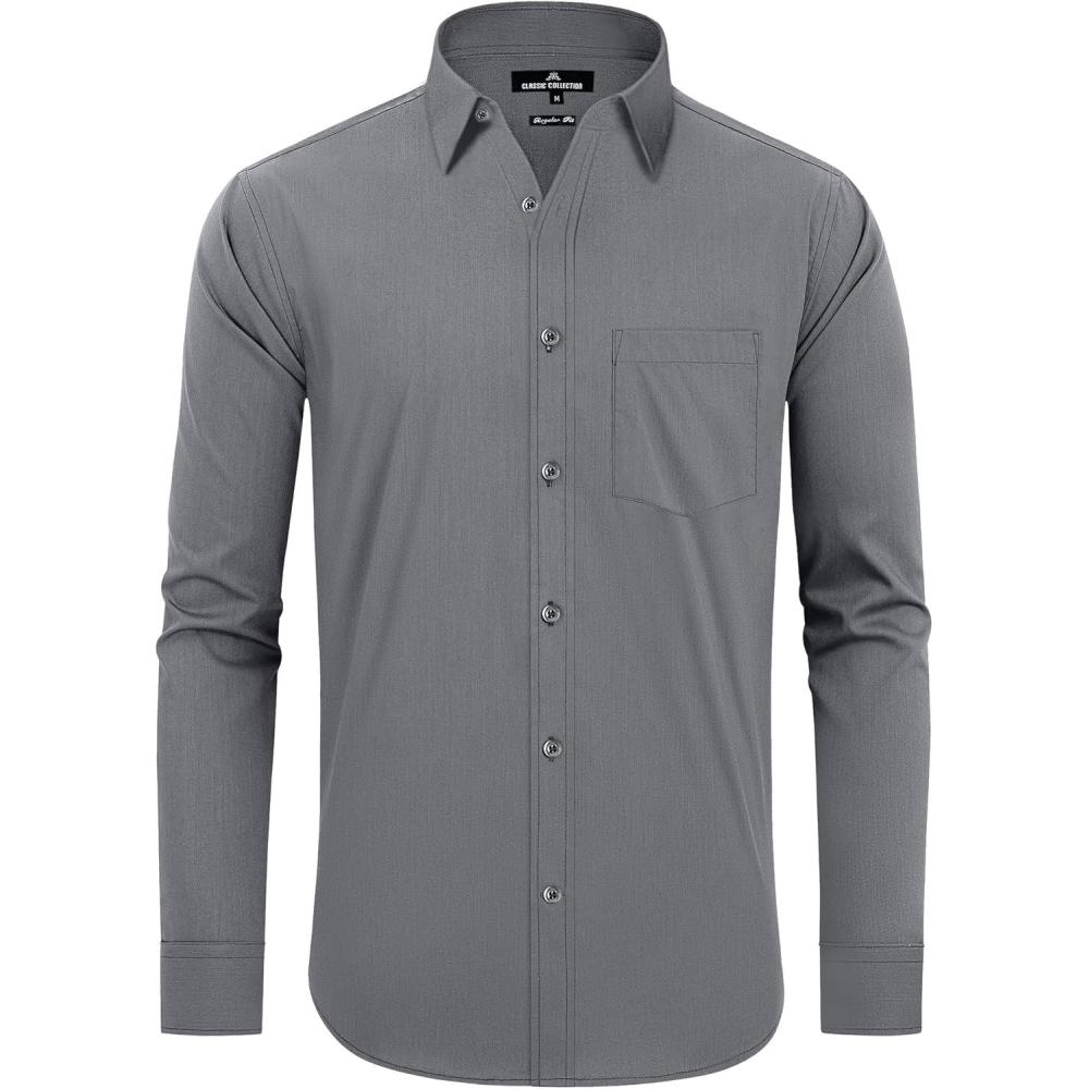 imageAlimens amp Gentle Mens Dress Shirts Regular Fit Long Sleeve Button Down Shirts Wrinkle Free Cotton ShirtsGrey