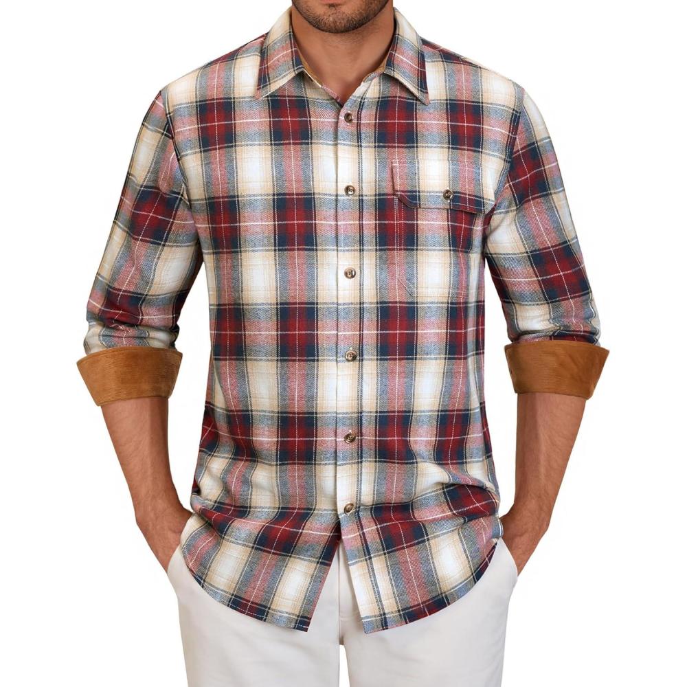imageAlimens amp Gentle Mens Flannel Long Sleeve Shirt Classic Plaid Button Down Shirts Soft Warm Winter Tops with Pocket Work CampRed White Plaid