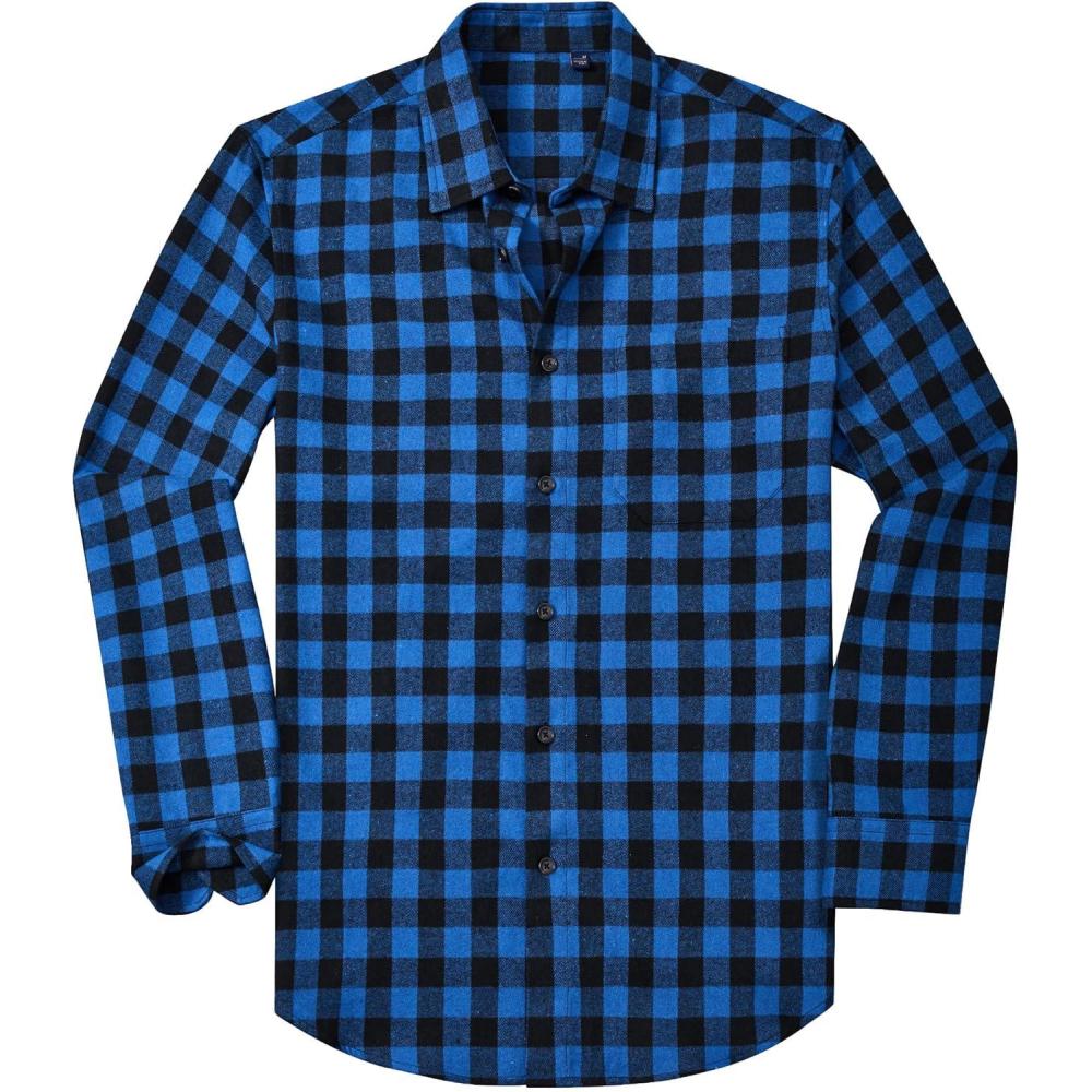 imageAlimens amp Gentle Mens Flannel Shirt Long Sleeve Plaid Button Down Shirts Casual Work Soft Tops Family Gathering with PocketBlue Black Plaid