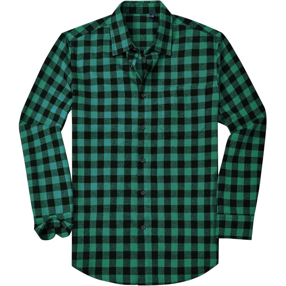 imageAlimens amp Gentle Mens Flannel Shirt Long Sleeve Plaid Button Down Shirts Casual Work Soft Tops Family Gathering with PocketGreen Black Plaid