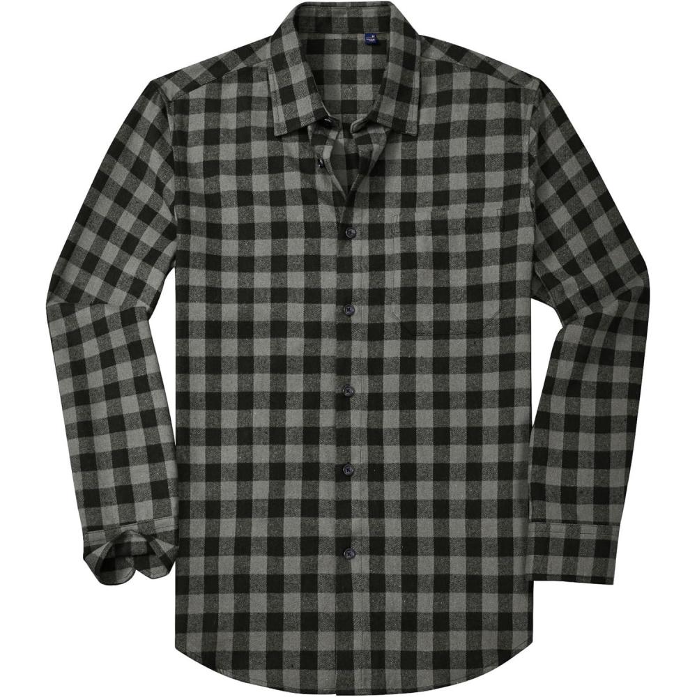 imageAlimens amp Gentle Mens Flannel Shirt Long Sleeve Plaid Button Down Shirts Casual Work Soft Tops Family Gathering with PocketGrey Black Plaid