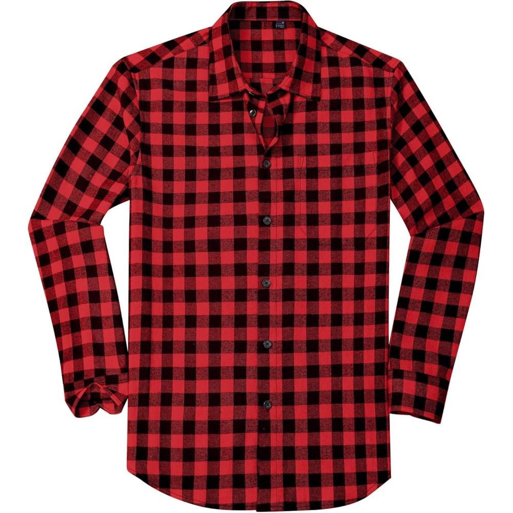 imageAlimens amp Gentle Mens Flannel Shirt Long Sleeve Plaid Button Down Shirts Casual Work Soft Tops Family Gathering with PocketRed Black Plaid