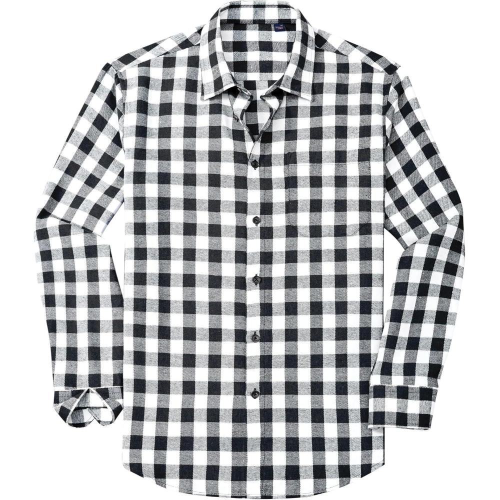 imageAlimens amp Gentle Mens Flannel Shirt Long Sleeve Plaid Button Down Shirts Casual Work Soft Tops Family Gathering with PocketWhite Black Plaid