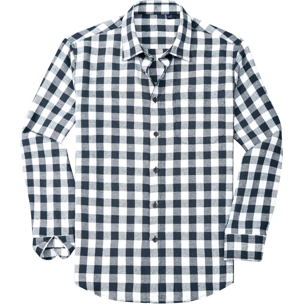 imageAlimens amp Gentle Mens Flannel Shirt Long Sleeve Plaid Button Down Shirts Casual Work Soft Tops Family Gathering with PocketWhite Navy Plaid