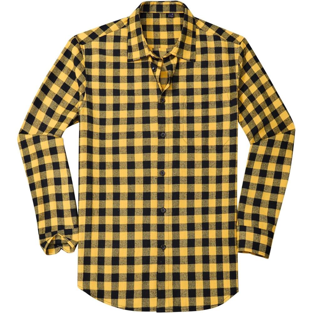 imageAlimens amp Gentle Mens Flannel Shirt Long Sleeve Plaid Button Down Shirts Casual Work Soft Tops Family Gathering with PocketYellow Black Plaid