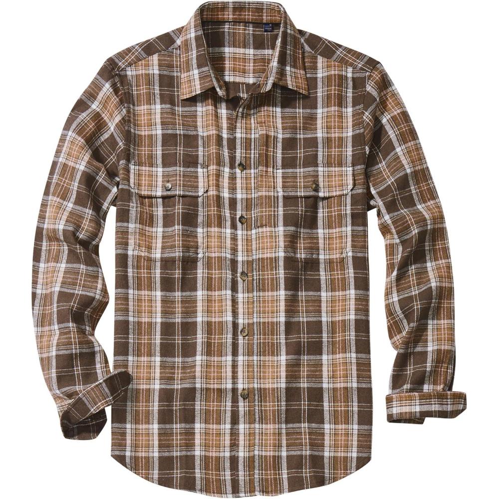 imageAlimens amp Gentle Mens Flannel Shirt Long Sleeve Plaid Button Down Shirts Jacket Casual Work Outdoor Camp with PocketsDark Brown Plaid