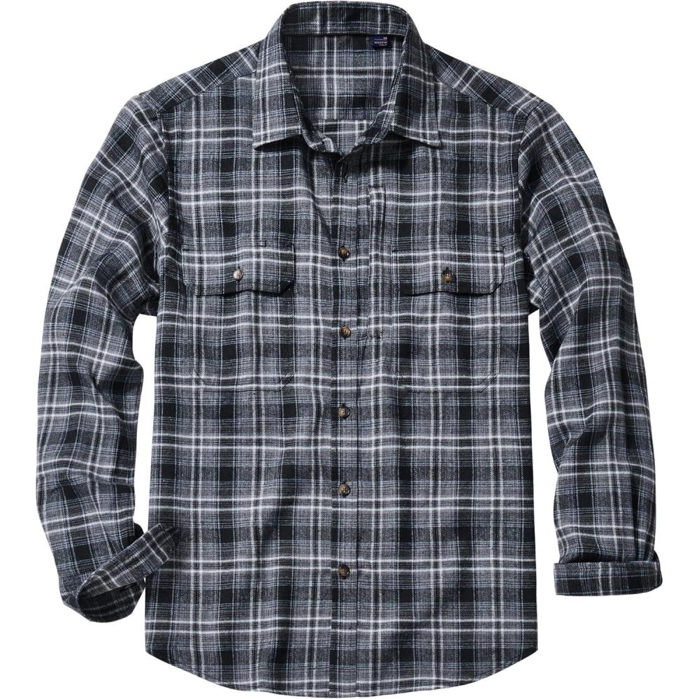 imageAlimens amp Gentle Mens Flannel Shirt Long Sleeve Plaid Button Down Shirts Jacket Casual Work Outdoor Camp with PocketsGrey White Plaid
