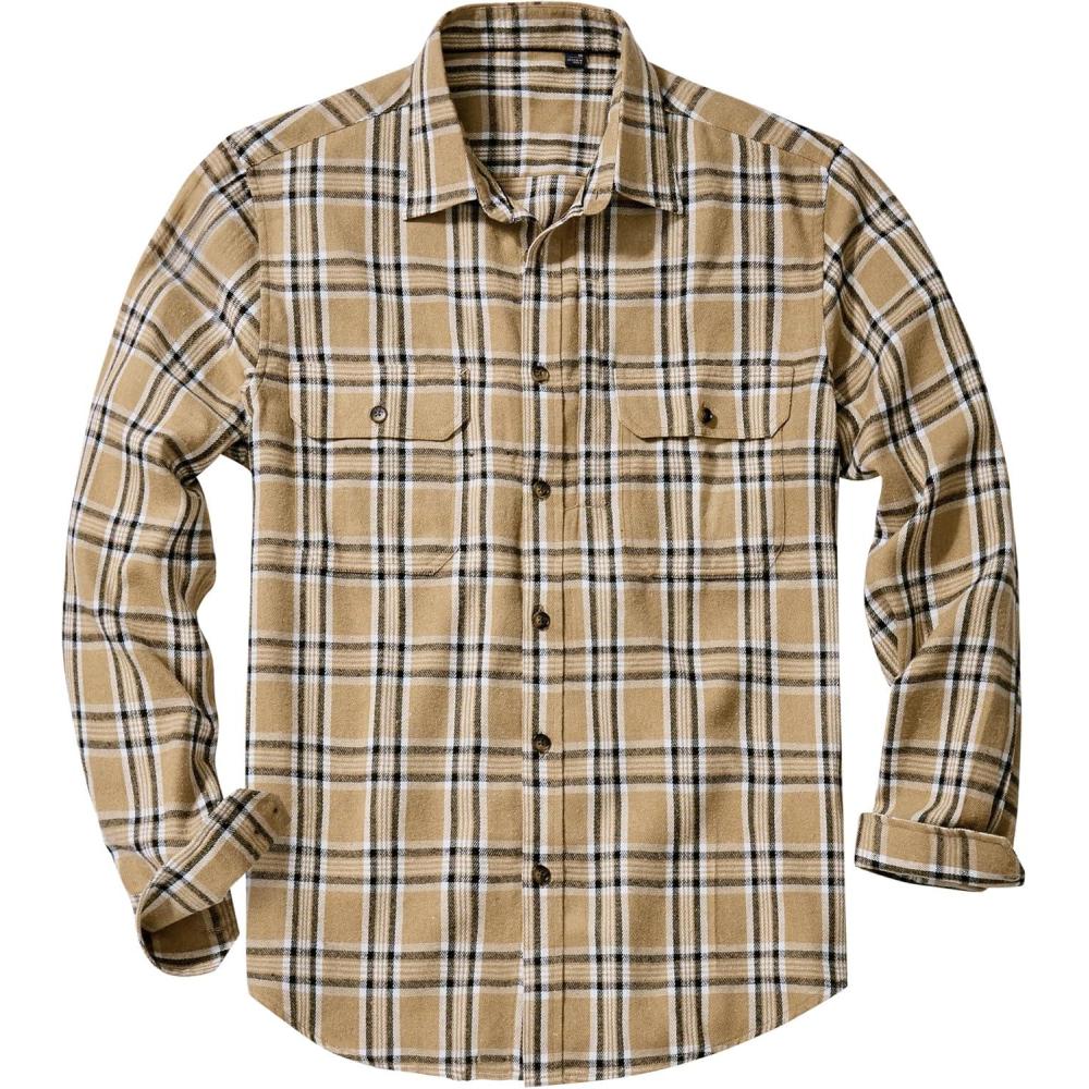 imageAlimens amp Gentle Mens Flannel Shirt Long Sleeve Plaid Button Down Shirts Jacket Casual Work Outdoor Camp with PocketsKhaki Black Plaid