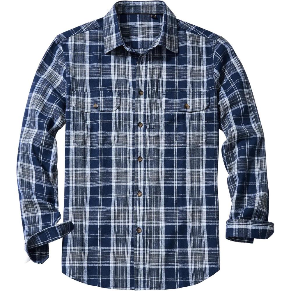 imageAlimens amp Gentle Mens Flannel Shirt Long Sleeve Plaid Button Down Shirts Jacket Casual Work Outdoor Camp with PocketsNavy White Plaid