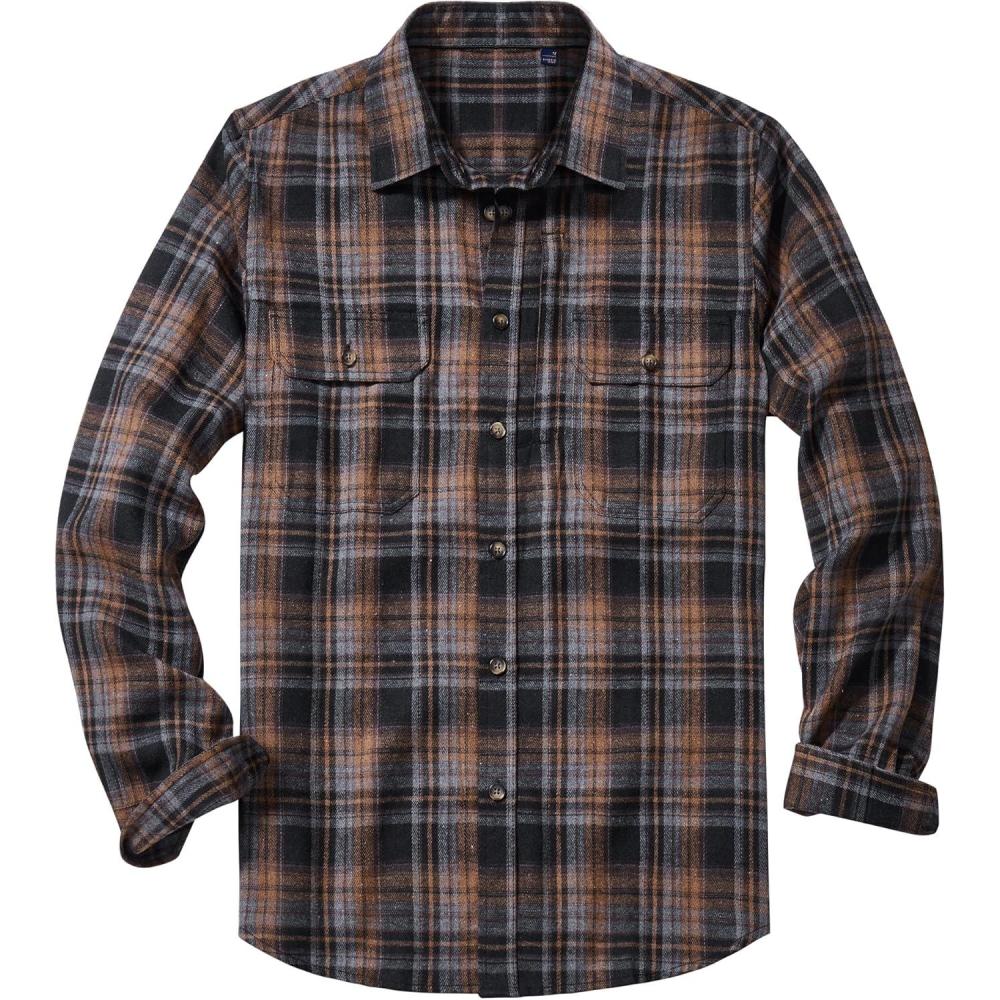 imageAlimens amp Gentle Mens Flannel Shirt Long Sleeve Plaid Button Down Shirts Jacket Casual Work Outdoor Camp with PocketsOrange Black Plaid