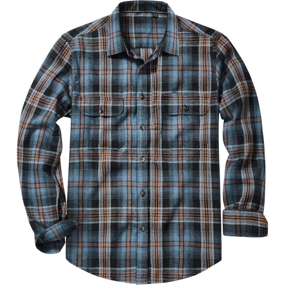 imageAlimens amp Gentle Mens Flannel Shirt Long Sleeve Plaid Button Down Shirts Jacket Casual Work Outdoor Camp with PocketsOrange Blue Plaid