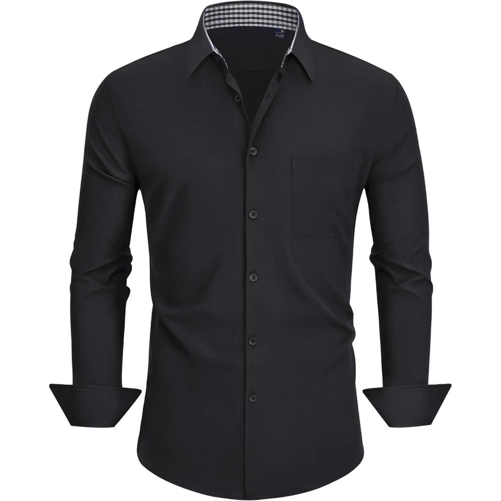 imageAlimens amp Gentle Mens Long Sleeve Shirts Casual Plaid Button Down Shirts for Men Dress ShirtBlack