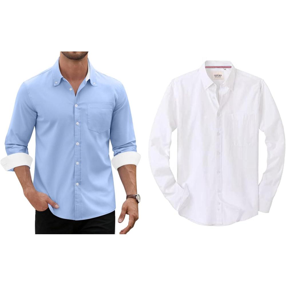 imageAlimens amp Gentle Mens Oxford Shirt Long Sleeve Button Down Shirt Casual Stretch Dress Shirt with Pocket